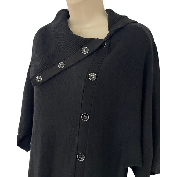 White House Black Market Womens Oversize S Black Side Button Asym Collar Sweater - Picture 2 of 8
